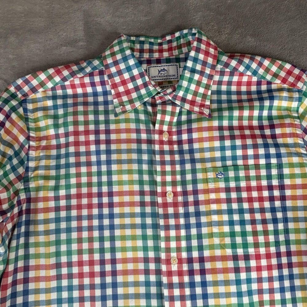 Southern Tide Shirt Mens Medium Multicolor Gingham Classic Fit Button Down Plaid - Picture 2 of 13